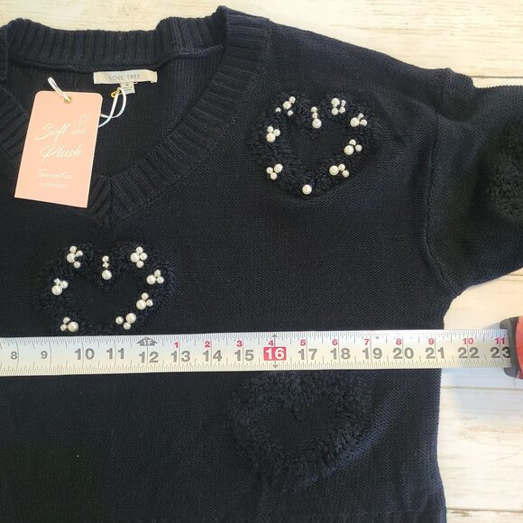 Love Tree Black Heart Embroidered Faux Pearl Sweater Feminine NEW Med Whimsical - Picture 5 of 7